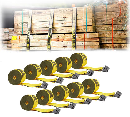 Mytee Products Kinedyne Winch Straps 4" x 30' Gold Heavy Duty Tie Down w/Flat Hooks WLL# 5400 lbs | 4 Inch Cargo Control for Flatbed Truck Utility Trailer (10 Pack)