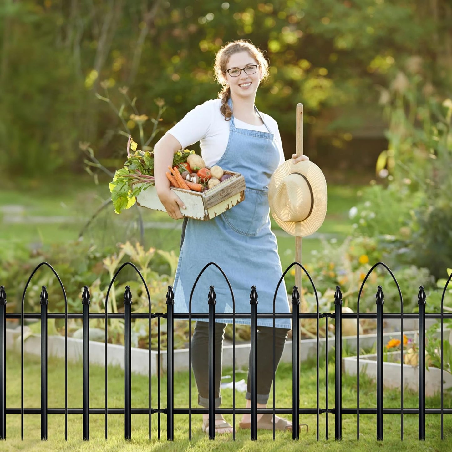 Thealyn Garden Fence 24" W x 24" H (10 Panels, Total 20 ft), Metal Fence Decorative Border Fence, Rustproof Landscape Fencing for Dog, Flower Bed, Yard, Patio, Animal Barrier