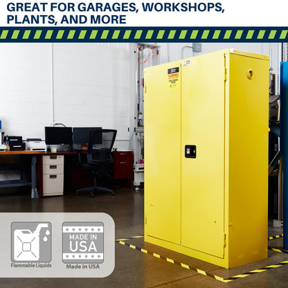 Jamco 120 Gallon Flammable Safety Cabinet, Steel Flammable Storage Cabinet with Lockable Manual Closing Doors, Non Forkliftable, 59" x 34" x 65", Yellow
