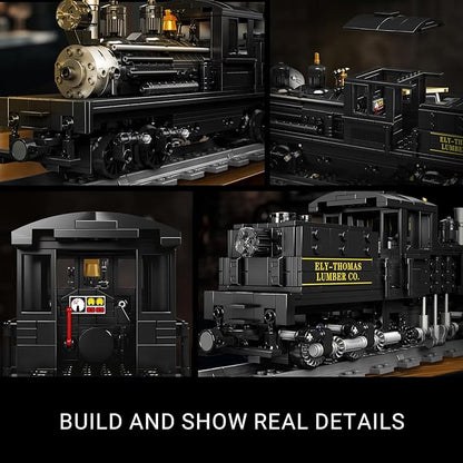 Mould King Shay-Type Steam Locomotive Building Set with LED Lighting Remote/App Control Model Train Block Kit with Tracks Engineering Toy Kit for Adults (880 PCS)