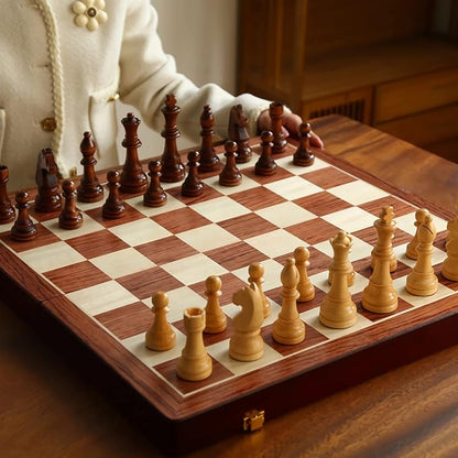 20 Extra Large Solid Walnut Wooden Chess Set with 2 Extra Queen Pieces - King Height 4.25''