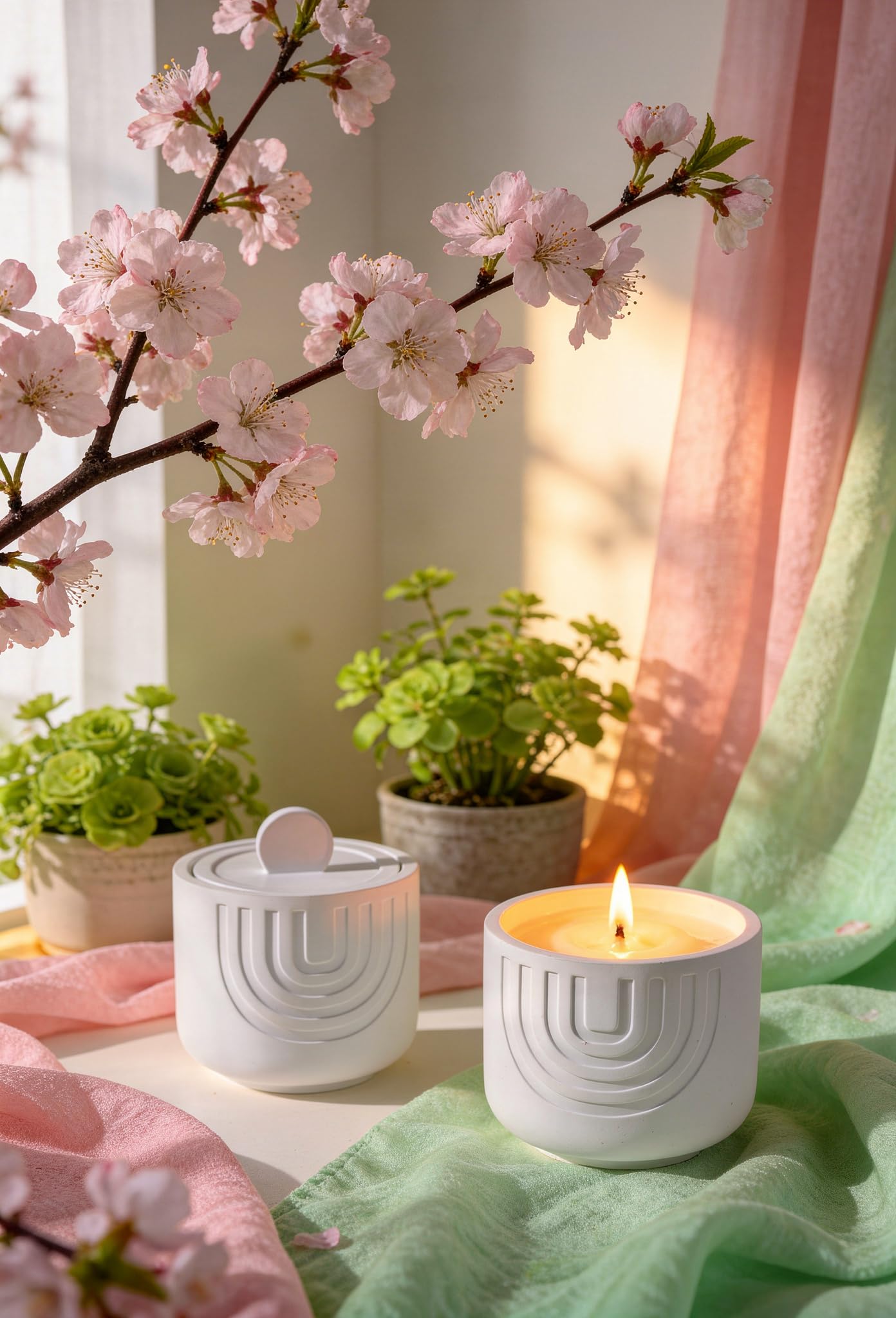 Viyffo 6.35oz Candles for Home Scented – White Peach & Cedarwood, Small Non Toxic Soy Candle for Women and Men, Handmade White Plaster Ceramic Jar, Luxury Home Fragrance, Nordic Décor & Gift