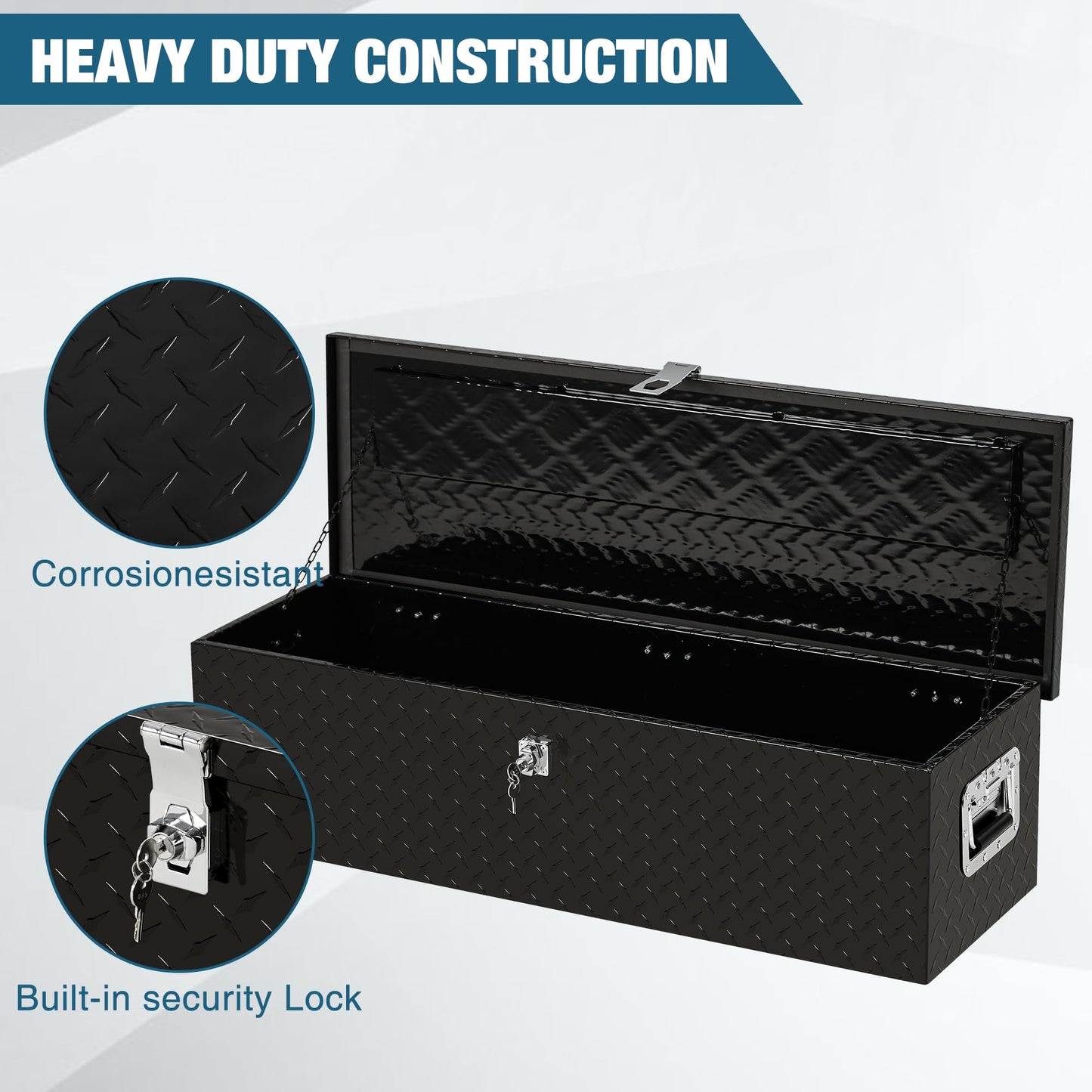 Garvee 39 in Heavy Duty Aluminum Diamond Plated Tool Box Pick Up Truck Bed RV Trailer Toolbox Square Storage Organizer with Side Handle, Lock and Keys, Waterproof -39 in x 13 in x 10 in