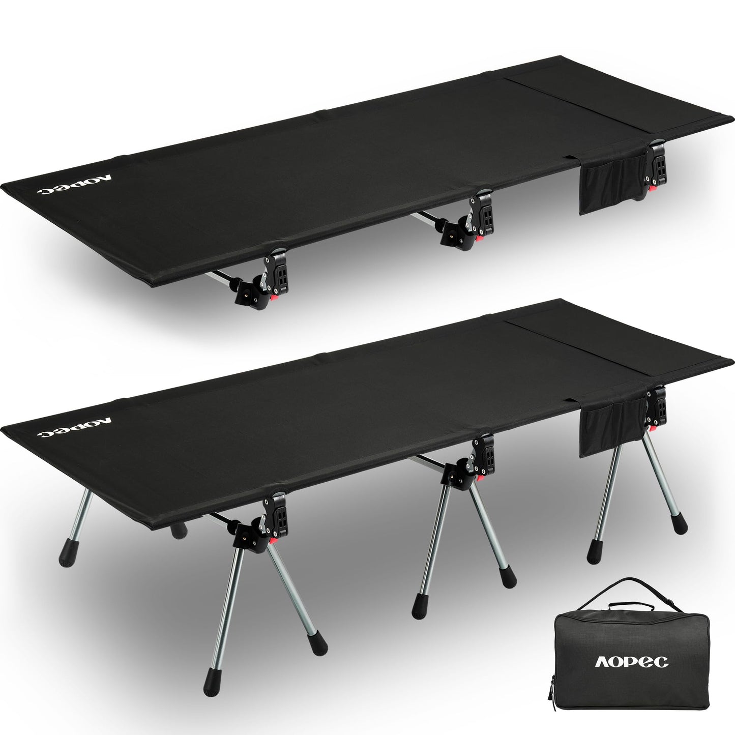 AOPEC 75" Camping Cot, Heavy Duty 350lbs Capacity, Adjustable Height with Leg Extenders, Lightweight Aluminum Frame Portable Folding Bed for Camping,Travel, Beach, Office Nap