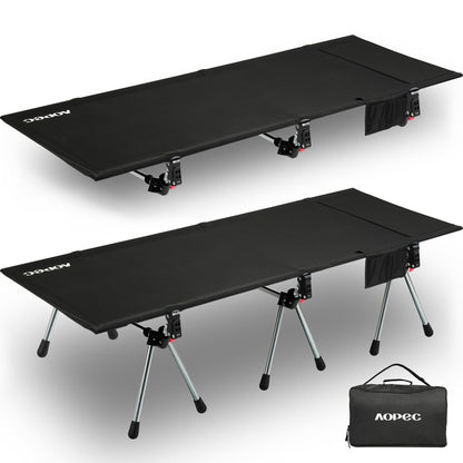 AOPEC 75" Camping Cot, Heavy Duty 350lbs Capacity, Adjustable Height with Leg Extenders, Lightweight Aluminum Frame Portable Folding Bed for Camping,Travel, Beach, Office Nap