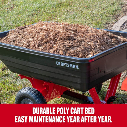 Craftsman Tow Poly Dump Cart for Lawn Tractors and ATVs, 350 lb Load Capacity, 10 Cu Ft Lawn and Garden Utility Trailer