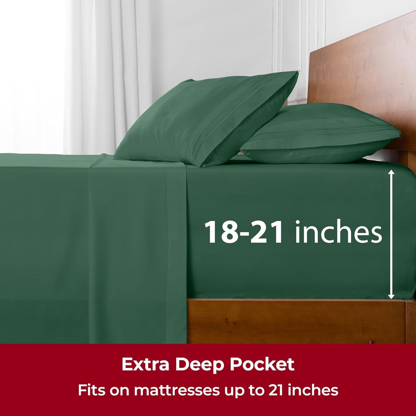 Mellanni Extra Deep Twin Sheets - Hotel Luxury Bedding | Ultra Soft, Cooling, Stain Resistant (Emerald Green)