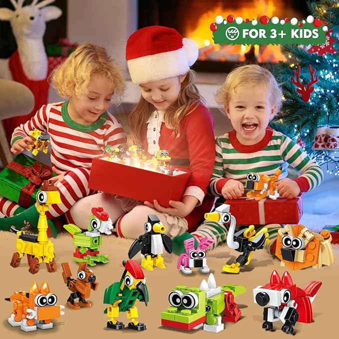 HOGOKIDS 60 Kinds Easter Party Favors for Kids 20 Pack 3-in-1 Animals Building Block Sets for Easter Basket Fillers Goodie Bags Stocking Stuffer Classroom Prizes Birthday Gifts for Boys Girls 6-12+
