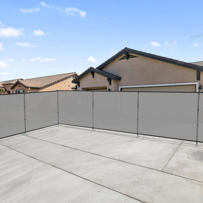 Patio 6' x 24' Outdoor Privacy Screen Freestanding Temporary Fence Panels Net Cover with Metal Poles for Outside Backyard Pool Garden Air Conditioner Fencing, Light Gray