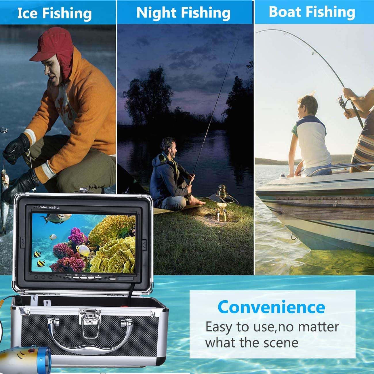 Dosilkc Underwater Fishing Camera with 7 Inch LCD Monitor, HD 1000 TVL Portable Fish Finder, 30Pcs Adjustable LED White Lamp Lights for Lake, Boat, Ice Fishing
