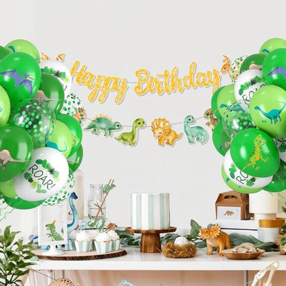 Dinosaur Balloons, 12 Inch Fruit Lime Dark Green White Confetti Balloons with Dinosaur Printed Pattern for Boys Jungle Theme Birthday Party Safari Woodland Baby Shower Decorations
