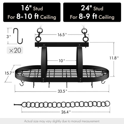 KES Ceiling Pot Rack 34-Inch Hanging Pot Rack for Kitchen Matte Black Paper Towel Holder Countertop, KUR221S85-BK+KPH202-BK