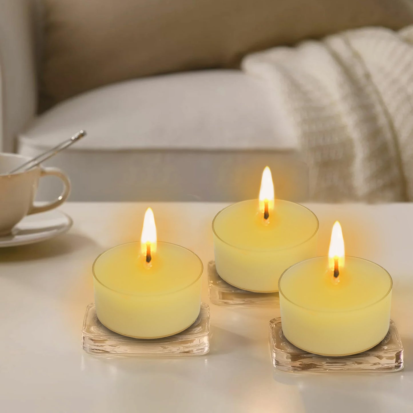Beige Tea Lights Set of 24, Vanilla Scented Tealight Candles, Handmade Tea Candles, Long Burning Tealights for Romantic Wedding Home Decor Gift