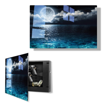Moon Gun Safe for Handgun, Pistol Safe with Fingerprint & KEY Access, Moon Wall Art Glass Hidden Gun Storage with Decor Function For Wall-Mounted, Fathers Day Gift -18.8IN