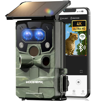 VOOPEAK WiFi Trail Camera, 4K Solar Game Camera Starlight Night Vision Dual Lens, 0.1s Trigger, 2” Display, IP66 Waterproof, Motion Activated Outdoor Camera for Wildlife Monitoring & Security