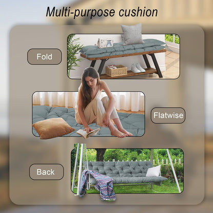 Outdoor Swing Cushions, 63inch Waterproof Three Seat Swing Replacement Cushions with Backrest and Ties, 4" Thicken Outdoor Porch Swing Cushions for Patio, Lawn and Garden (Light Gray, 40×63in)