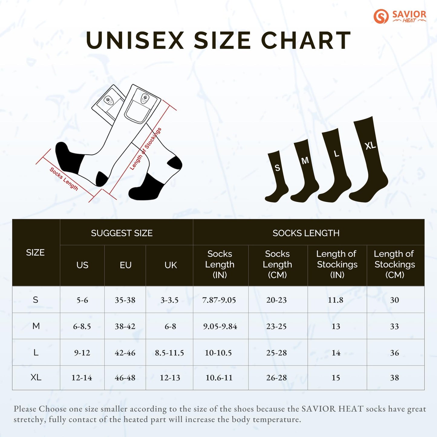 SAVIOR HEAT Heated Socks for Men Women, App Control Merino Wool, 7.4V Rechargeable Electric Battery Ski Socks, Smart Safety 3 Heat Levels for Winter Skiing Hunting Work Hiking Riding Fishing (Large)