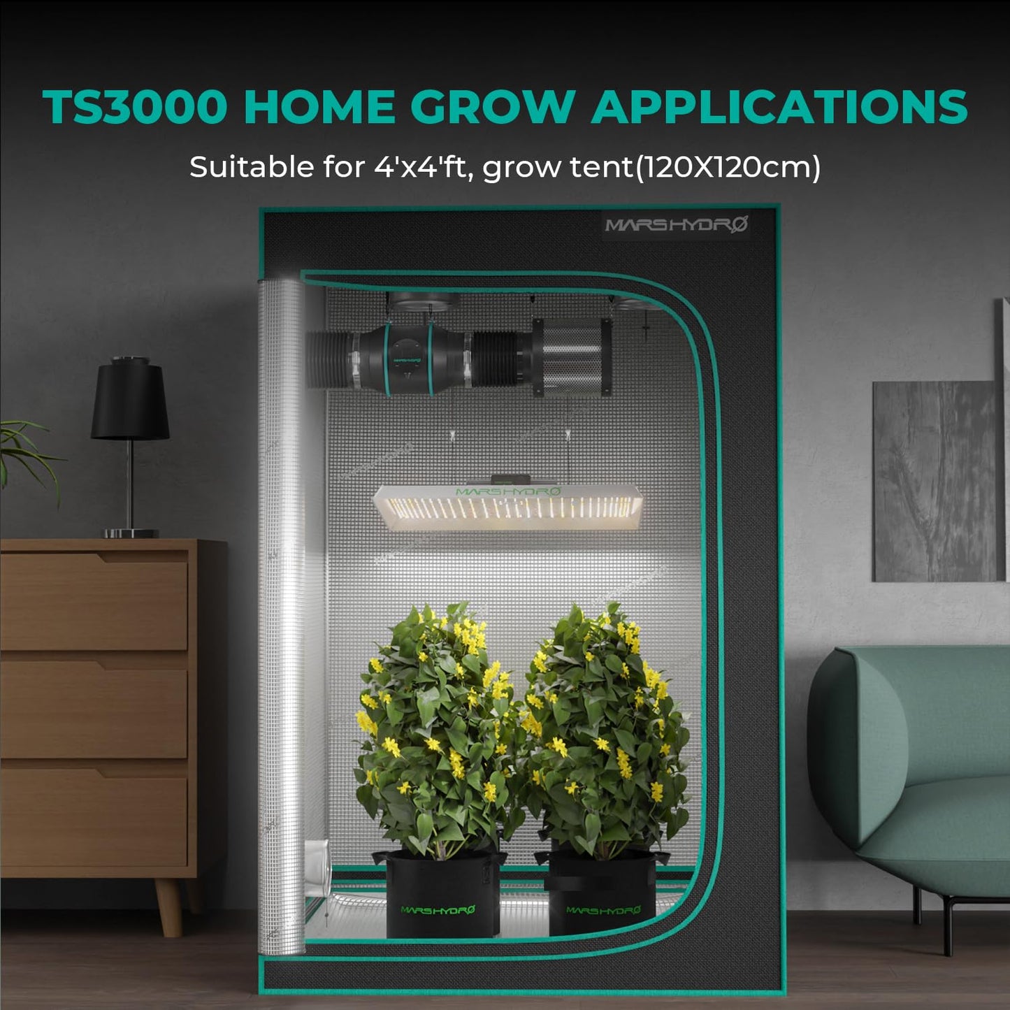 MARS HYDRO TS3000 420W LED Grow Light Full Spectrum, Smart Dimmable, Daisy Chain Commercial Growing Lamp for Indoor Plants, 4x4 5x5ft Coverage Greenhouse Grow Tent