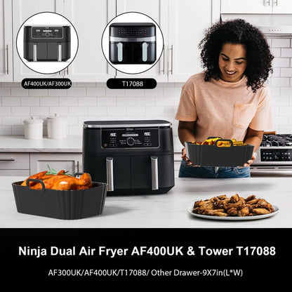 PINTAUR Silicone Air Fryer Liners 2 Pack, Reusable Liners Compatible for Ninja Foodi DZ201, DZ401, DZ550, COSORI, Chefman, Instant Air Fryer, and 6-in-1 8-10QT AirFryer Baskets