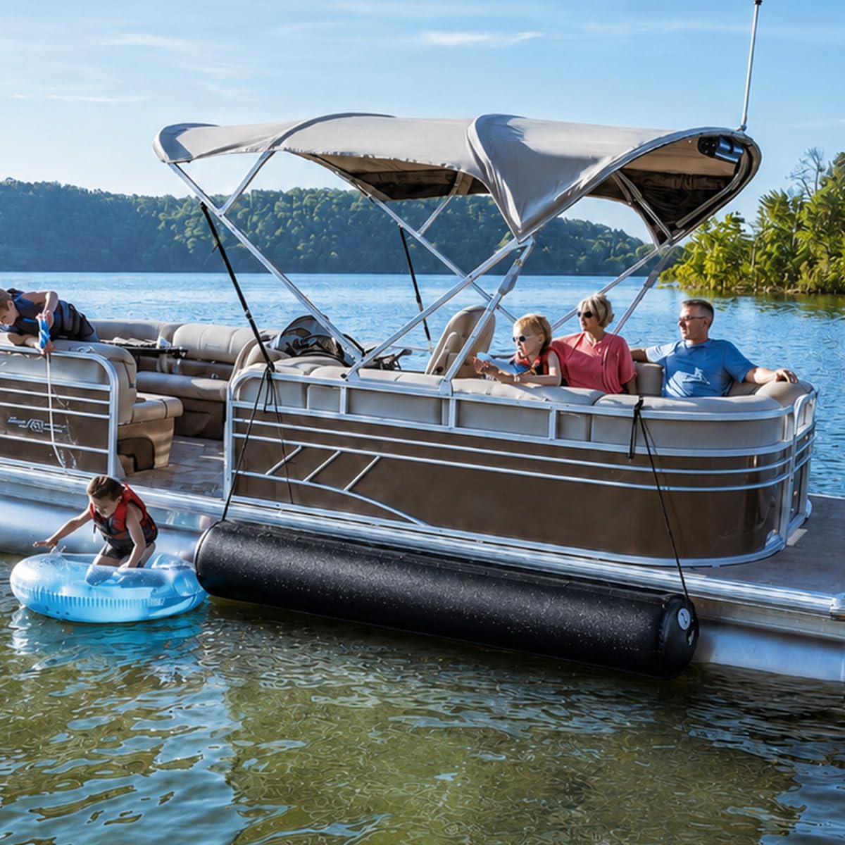 FUCNEN Inflatable Boat Fenders for Docking,24" x 5' Heavy Duty PVC Boat Bumpers with Electric Pump, Fender Covers, Ropes & Storage Bag, Dock Fenders for Pontoon, Fishing Boat, Yacht (1 Pack)