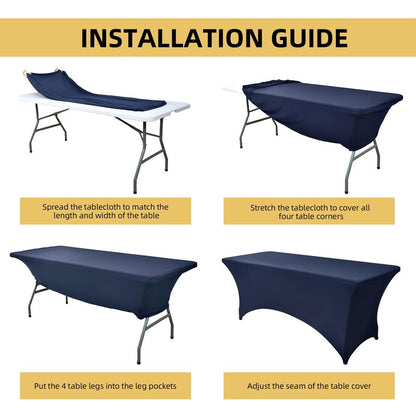 ZarzaaSik 2-Pack 8ft Spandex Table Covers for Rectangle Folding Tables - Washable Elastic Tablecloth - Ultimate Fitted Table Protector for Birthday Parties, Trade Shows, Banquet