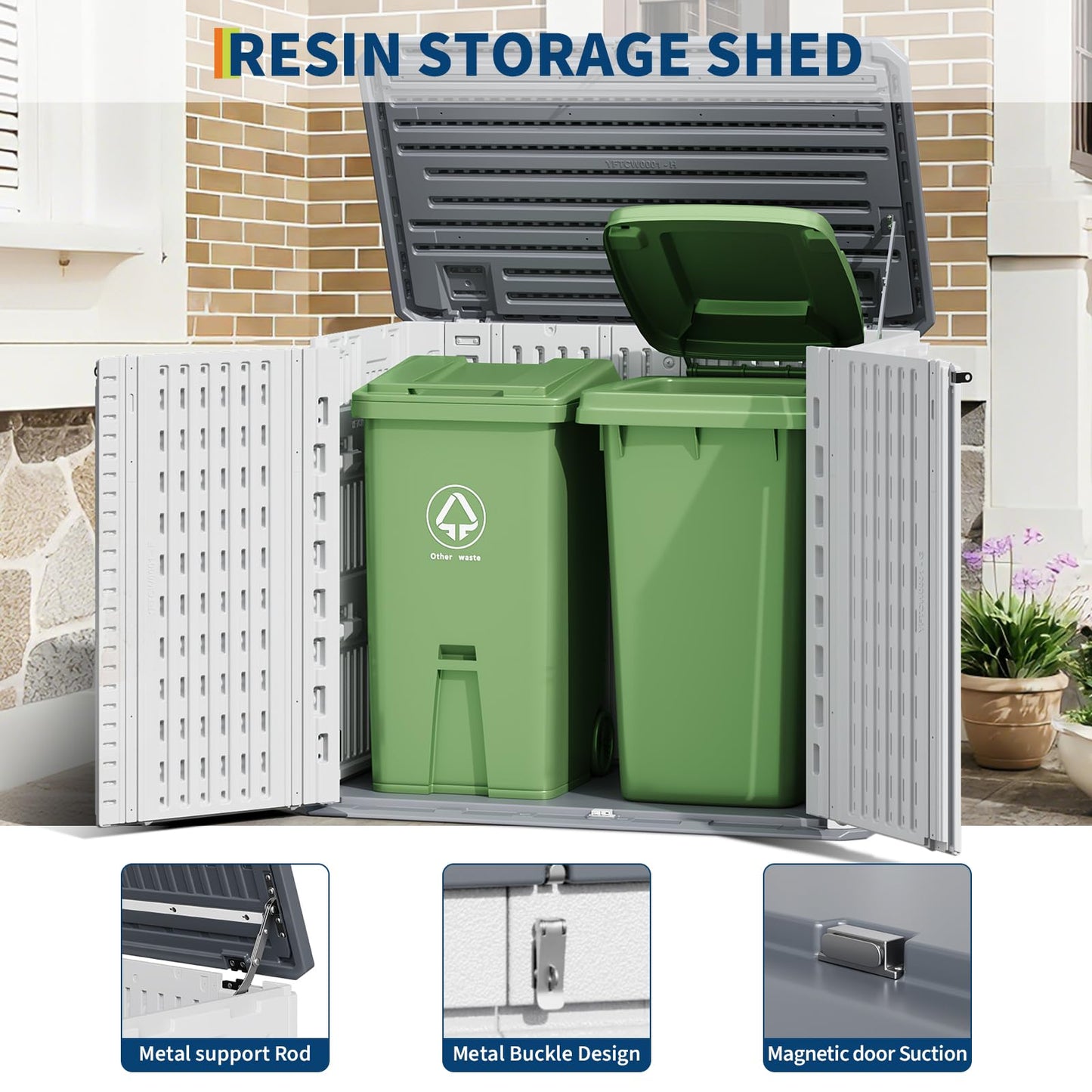 Garvee Outdoor Resin Storage Cabinet, 34 Cu ft Outdoor Storage Box Waterproof, Outdoor Storage Cabinet for Patio Tools, Sofa Cushion, Lawn Mower and Garbage Cans