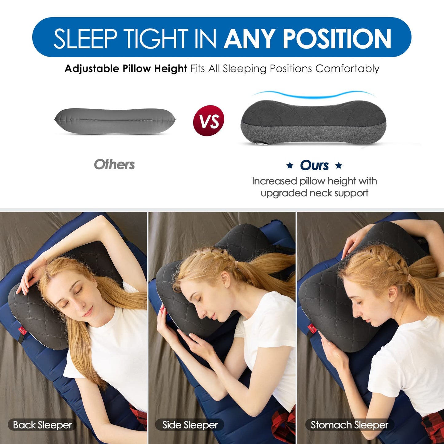 Hikenture Ultralight Inflatable Pillow with Removable Cove and 4" Thick Self Inflating Sleeping Pad with Electric Pump Set