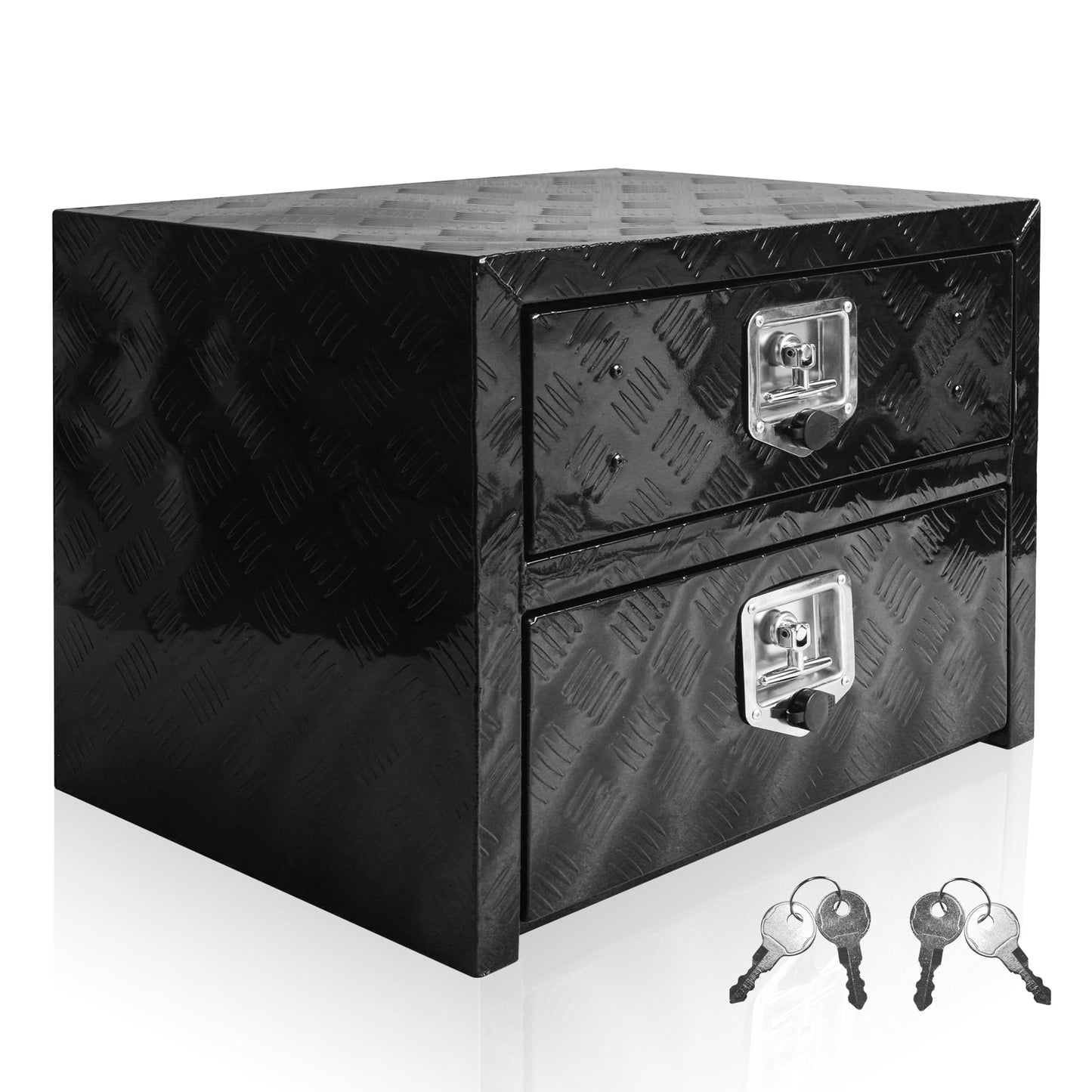 Underbody Truck Tool Box 36"x 18"x 20" Heavy Duty Double-Layer Aluminum Truck Bed Toolbox with Drawer and Lower Door Tools Storage Organizer with Lock and Keys Suitable for Truck Bed Pickup RV Trailer