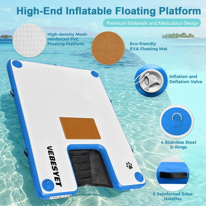 VEBESYET Inflatable Dock with Water Ramp, 6 inch Thick Non-Slip Inflatable Floating Dock for Dogs & Adults, Durable Drop-Stitch Floating Dock Platform for Lake, Ocean, Swimming & Fishing