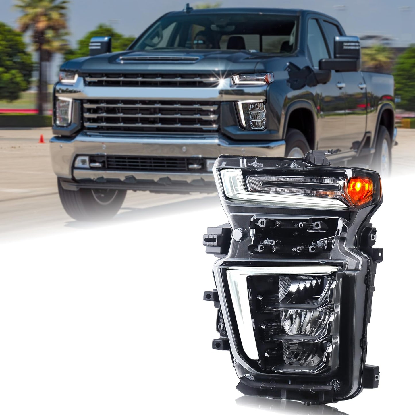 Duolctrams OEM Style LED Type Headlight Assembly Compatible with 2020-2023 Chevy Silverado 2500HD 3500HD High Country/LTZ Left Driver Side 84738618 GM2502505