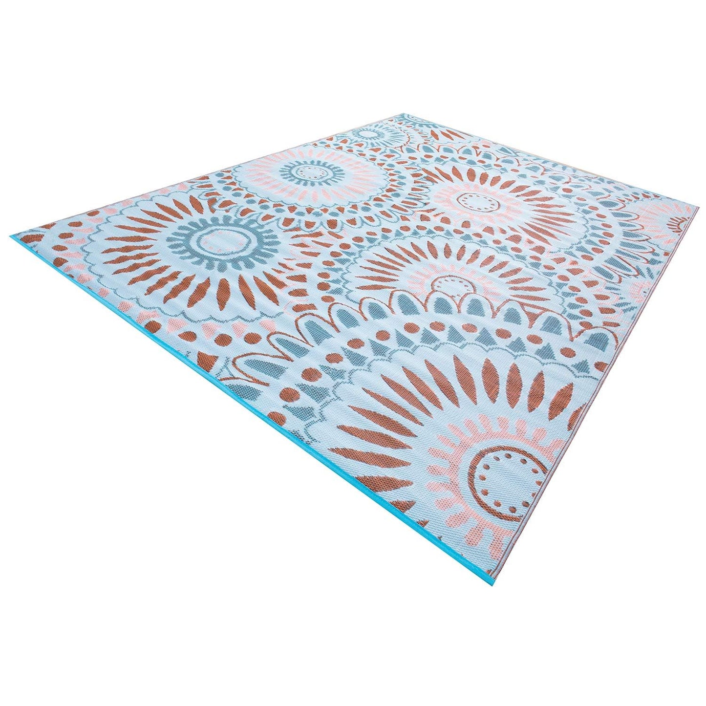 Santextile Reversible Outdoor/Indoor Plastic Straw Rugs Waterproof Portable Mat Easy to Clean Outdoor Patio Mat, Perfect for Garden, Patio, Picnic, Decking-（Blue,9x18Ft）