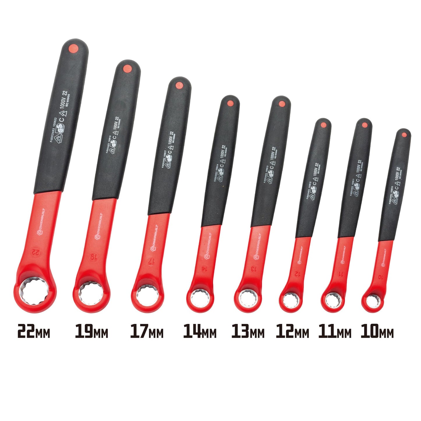 Powerbuilt 8-Piece Box End Insulated VDE Wrench Set, Rated for 1000V, Sizes 10mm-22mm, Electric and Hybrid Vehicles, Home Electrical and Car Repair - 642960