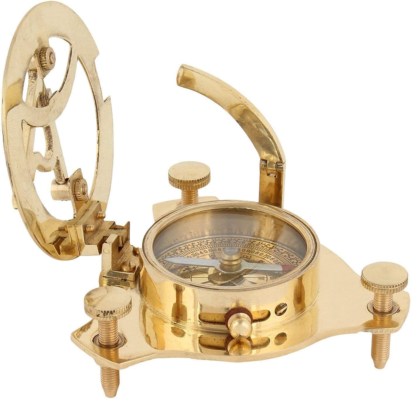 Royal Nautical London 1917 Brass Sundial Compass Set with Wooden Box, 3 Inches, Vintage Style, Gold