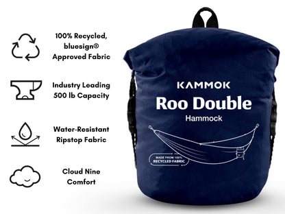 Kammok: Roo Double Hammock +Python 10' Bundle | Our Bestselling Hammock & Tree Friendly Straps | 100% Recycled Water Resistant Ripstop Fabric | Lifetime Adventure Grade Warranty, Midnight Blue