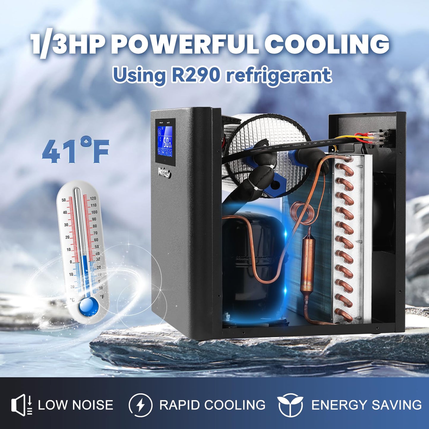 Poafamx Water Chiller for Cold Plunge, 1/3 HP Ice Bath Chiller with External Water Pump Filter Insulated Hoses, Quiet 79Gal Ice Bath Cooler for Cold Therapy Athletes Recovery Home Use 110V
