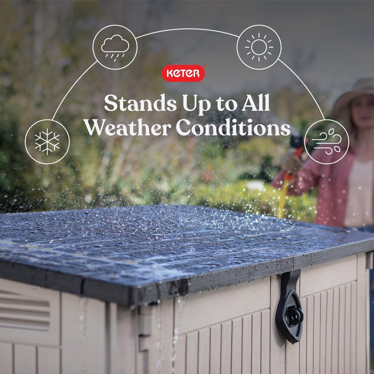 Keter Store-It-Out MIDI Outdoor Resin Storage Shed – Weather-Resistant Horizontal Cabinet for Trash Cans, Garden Tools & Patio Accessories – Lockable, Easy-Lift Lid, 30 Cu. Ft. Capacity, Beige