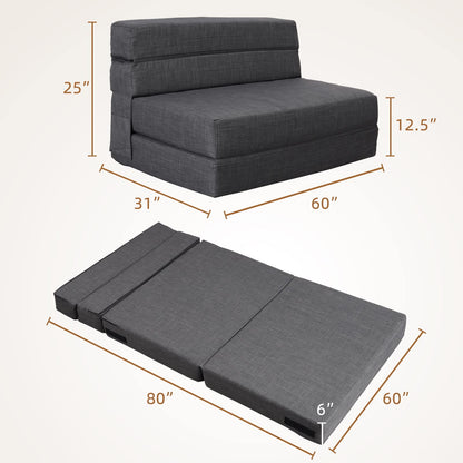 Nigoone Queen Size Folding Sofa Couch Memory Foam with 2 Pillows Sleeper Chair Lazy Couch Triple Futon Convertible Guest Beds, Washable Cover, Dark Gray