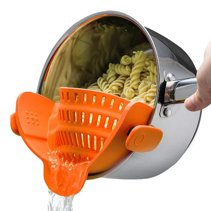 Kitchen Gizmo Snap N' Strain Clip On Strainer for Pots and Pans - Collapsible Silicone Pasta Strainer and Kitchen Gadget for Cooking - Easy to Use, Heat Resistant and Space Saving Colander - Green