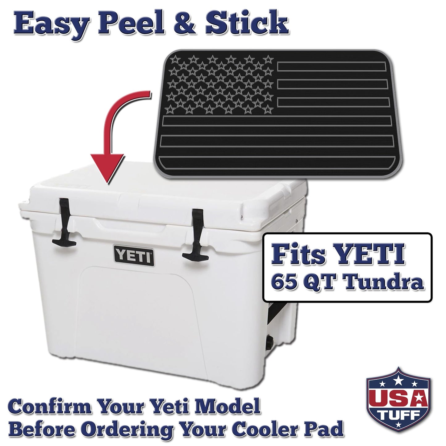 USATuff SeaDek EVA Mat Cooler Pad fits YETI 65 Tundra | Peel & Stick Application | Non Slip Comfort Accessories - US Flag (Black-StormGray)