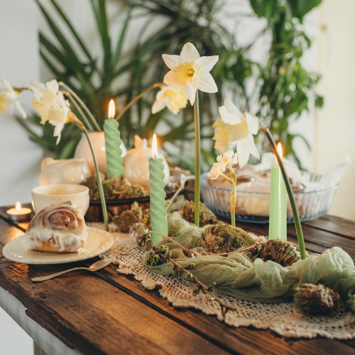 6 Pack Sage-Green Taper Candles and 6 Pack Spiral Candles Set, 10 Inch Elegant Dripless Unscented Candlesticks for Spring St. Patrick's Day Christmas Dinners Parties and Home Decor
