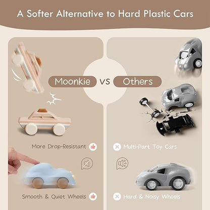 Moonkie Food Grade Silicone Toy Cars for Babies &amp Toddlers Push and Go Baby Car Toys 6–12 Months Hollow Design Infant Toys Baby Teething Toys 4–6 Months Birthday Gifts for Boys &amp Girls 3