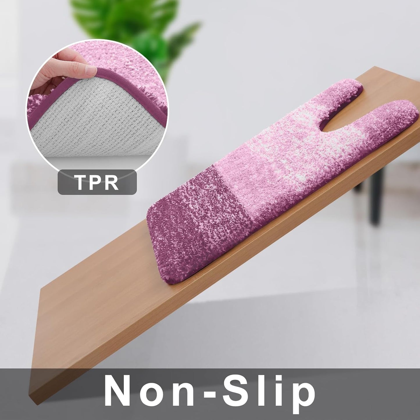 OLANLY Luxury U-Shaped Toilet Rugs - Extra Soft, Absorbent Microfiber Bath Mat | 24x24, Pinkish-Purple
