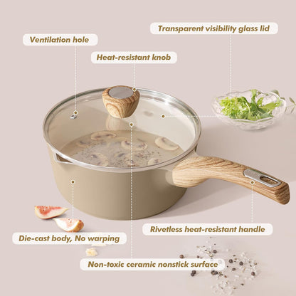 SENSARTE Nonstick Ceramic Sauce Pan - 1.5 Quart Cooking Pot with Lid & Stay Cool Handle | PFOA Free