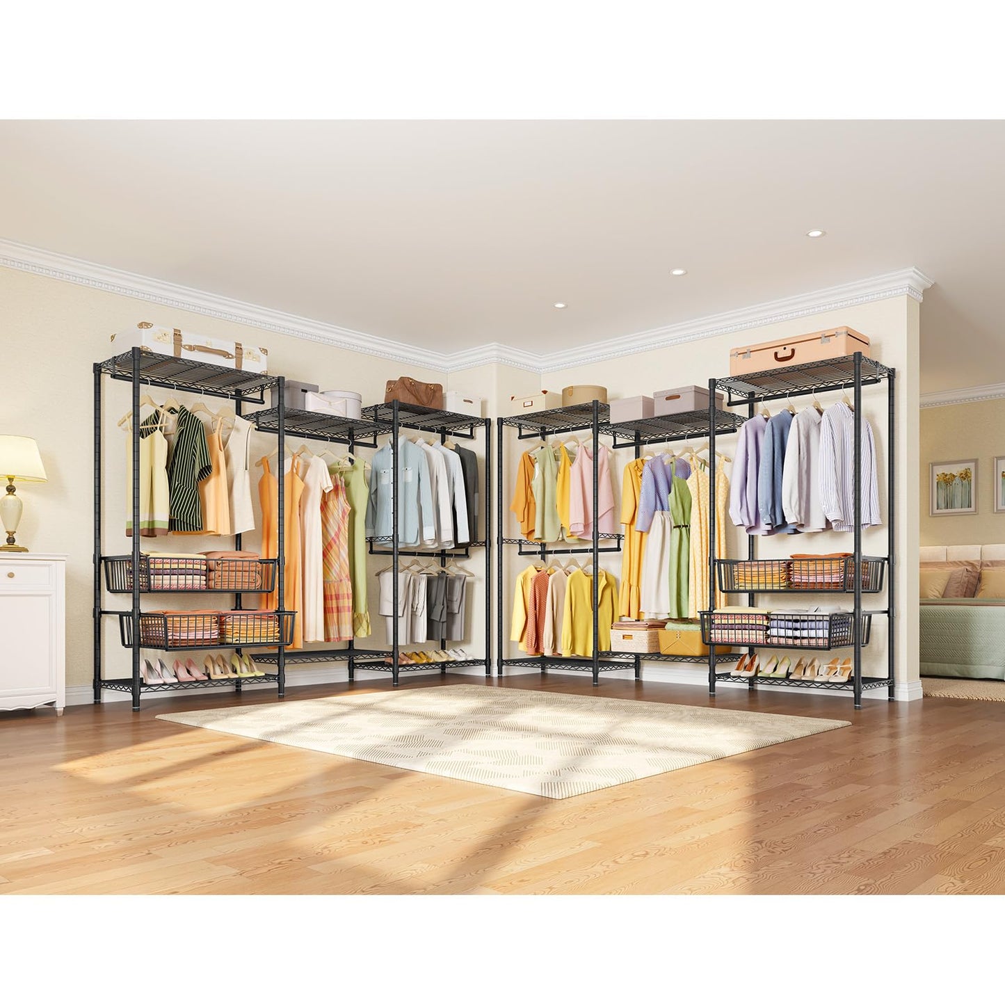 VIPEK V10 Garment Rack Large Size Heavy Duty Clothes Rack with Hanging Rods, Adjustable Shelves & 2 Slid Storage Baskets, Wire Clothing Rack 68.9" W x 15.7" D x 76.4" H, Max Load 920 LBS, Black