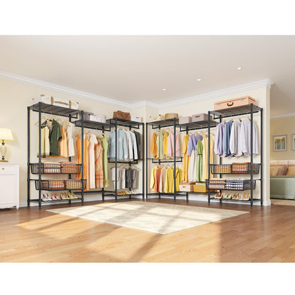 VIPEK V10 Garment Rack Large Size Heavy Duty Clothes Rack with Hanging Rods, Adjustable Shelves & 2 Slid Storage Baskets, Wire Clothing Rack 68.9" W x 15.7" D x 76.4" H, Max Load 920 LBS, Black