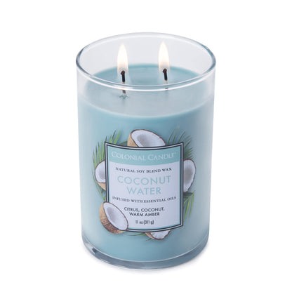 Colonial Candle Coconut Water Scented Jar Candle, Classic Cylinders Collection, 2 Wick, Blue, 11 oz - Up to 80 Hours Burn