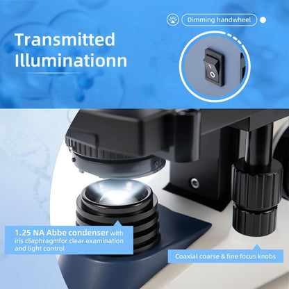 SWIFT SW380B Binocular Compound Microscope,40X-2500X with 2.0MP Camera,100pcs Microscope Slides,Microscope Kit for Students School Lab