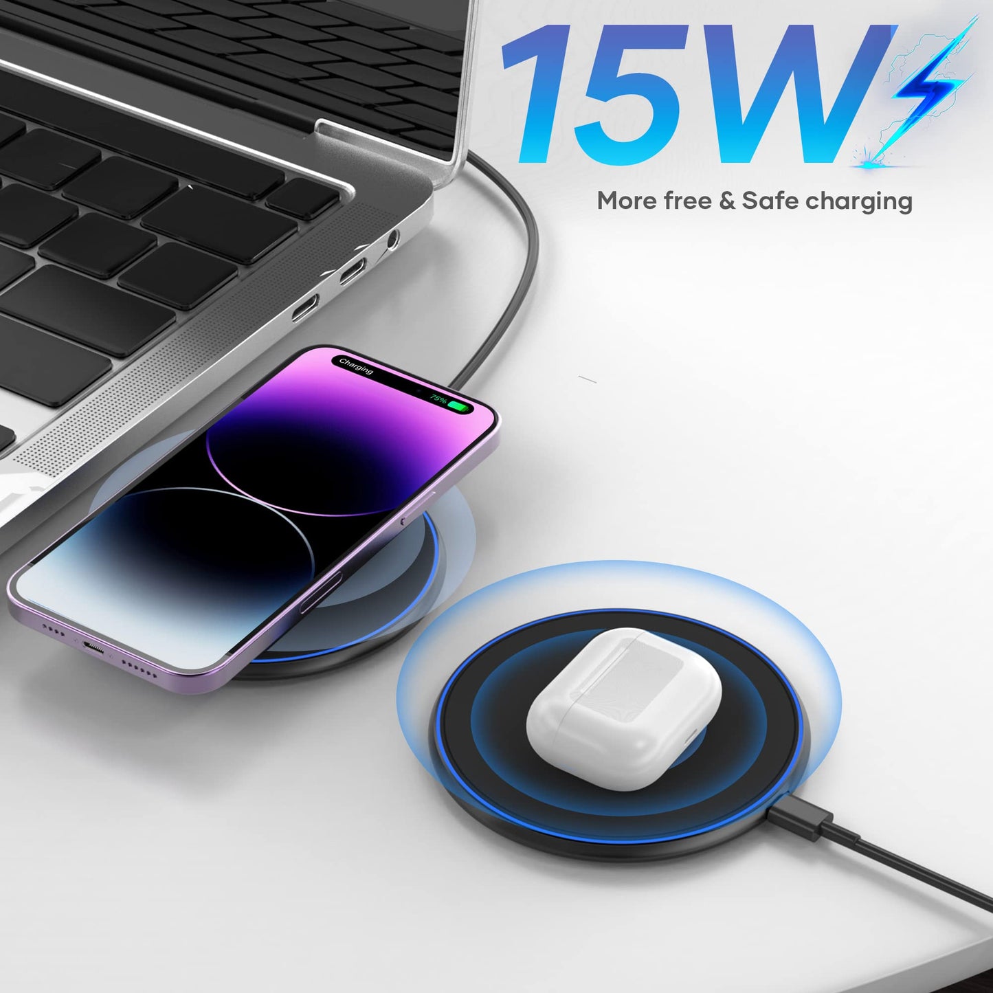 Wireless Charger, Wireless Charging Pad Compatible with iPhone 16 15 14 13 12 11 Pro Max/Mini/Plus/XR, 15W Max Fast Wireless Charging Pad Mat for Samsung Galaxy S23/S22/S21/S20/S10, AirPods Pro/3/2