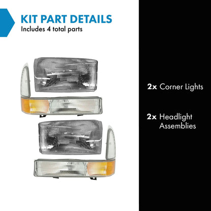 TRQ Headlight Assembly Set for 2002-2004 Ford Excursion & F250/F350 Super Duty, Model LKA55915, Amber Color