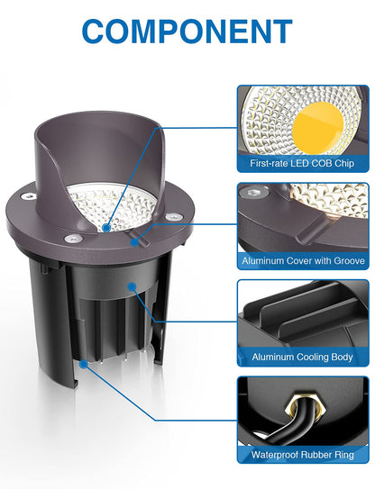 SUNVIE 12W Landscape LED Well Lights, Waterproof, 12V-24V, Aluminum, White, Model MDWL12B02C, 2 Pack with Connectors